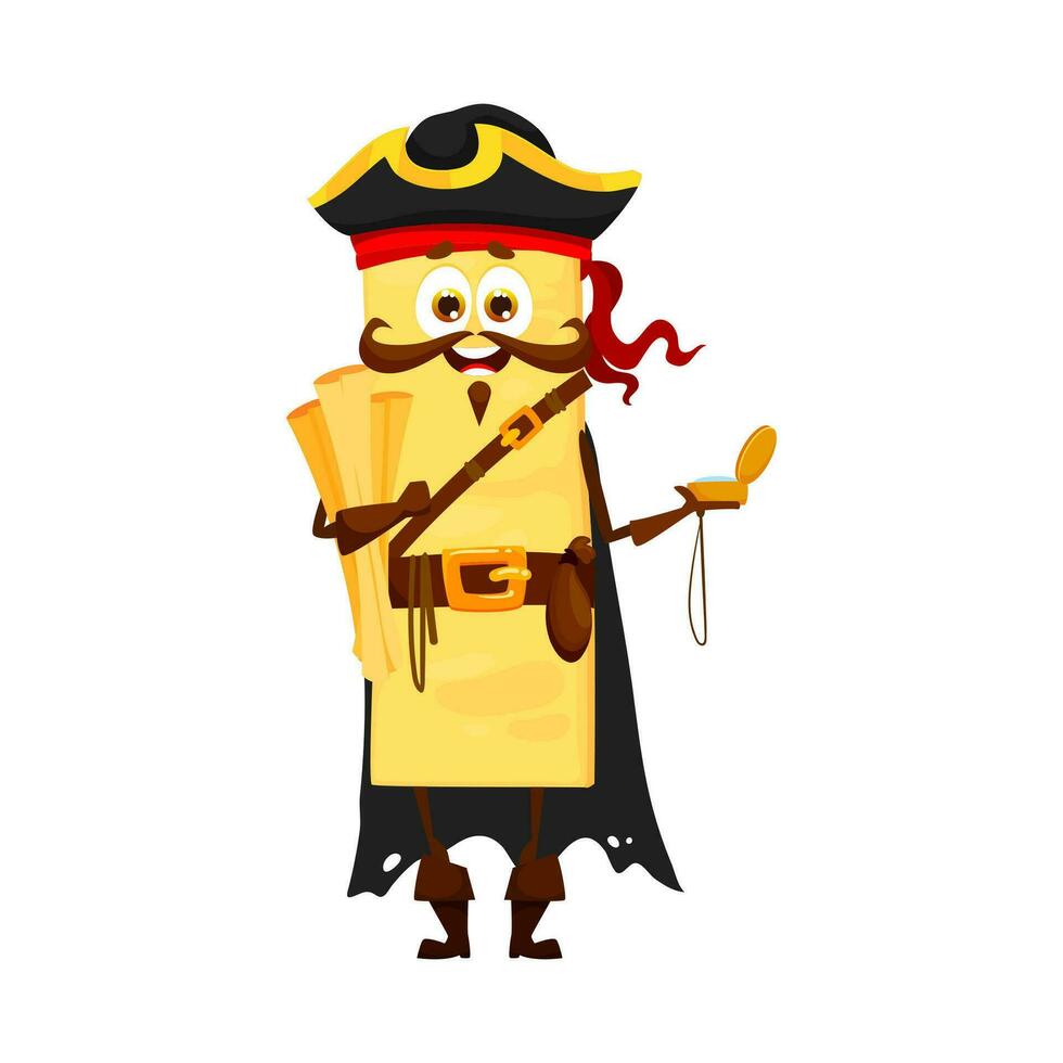 Cartoon lasagna italian pasta pirate character vector