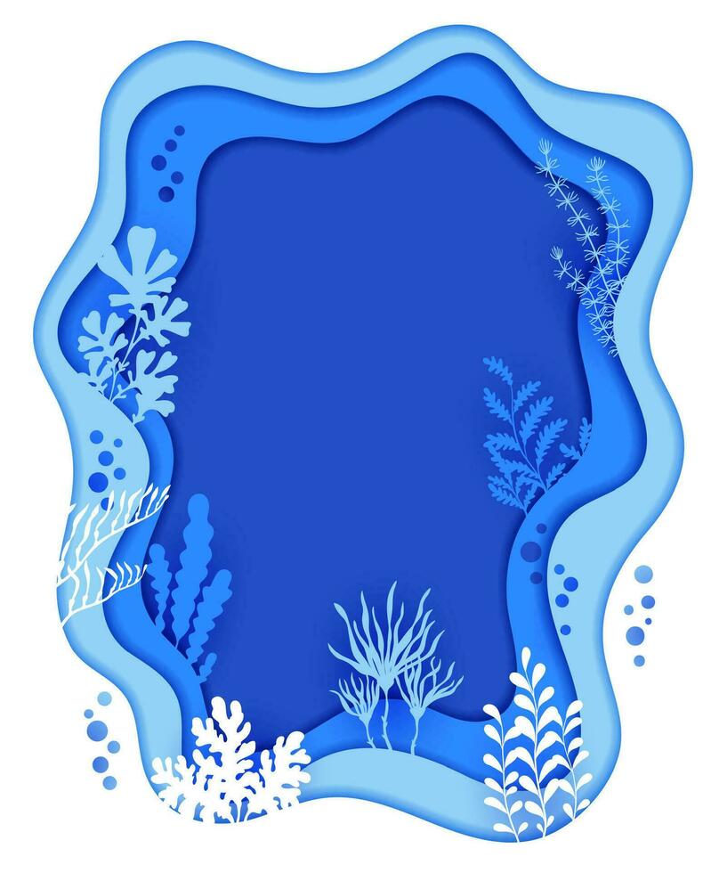 Frame border, sea paper cut underwater landscape vector