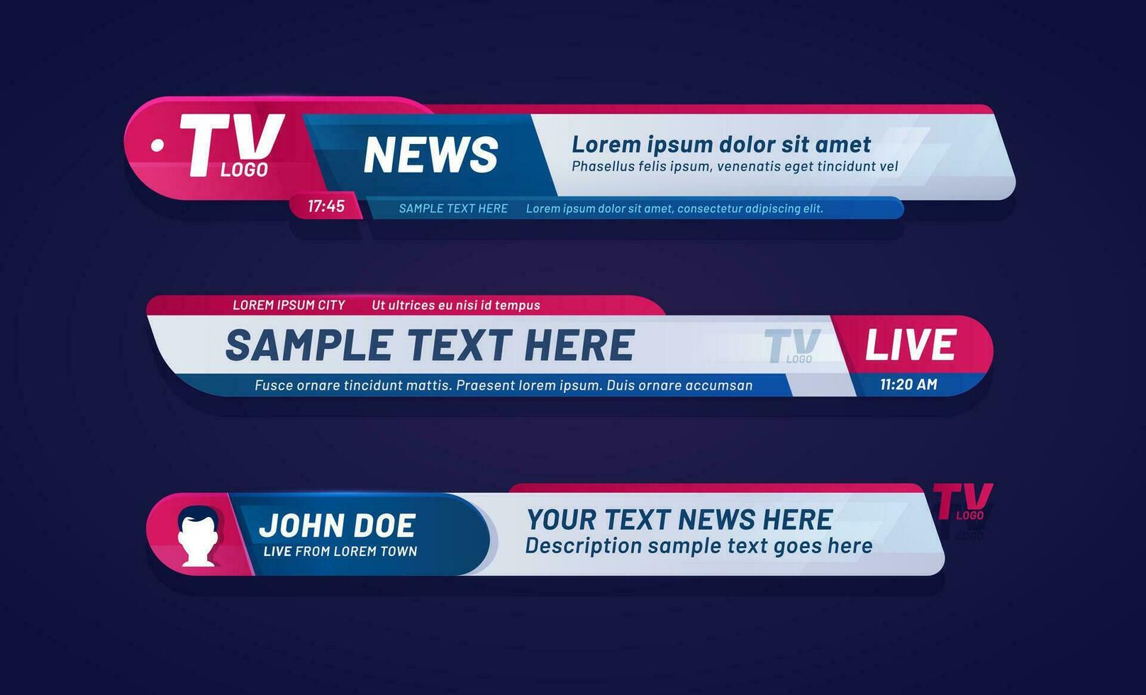 News bar lower third header, vector tv headline