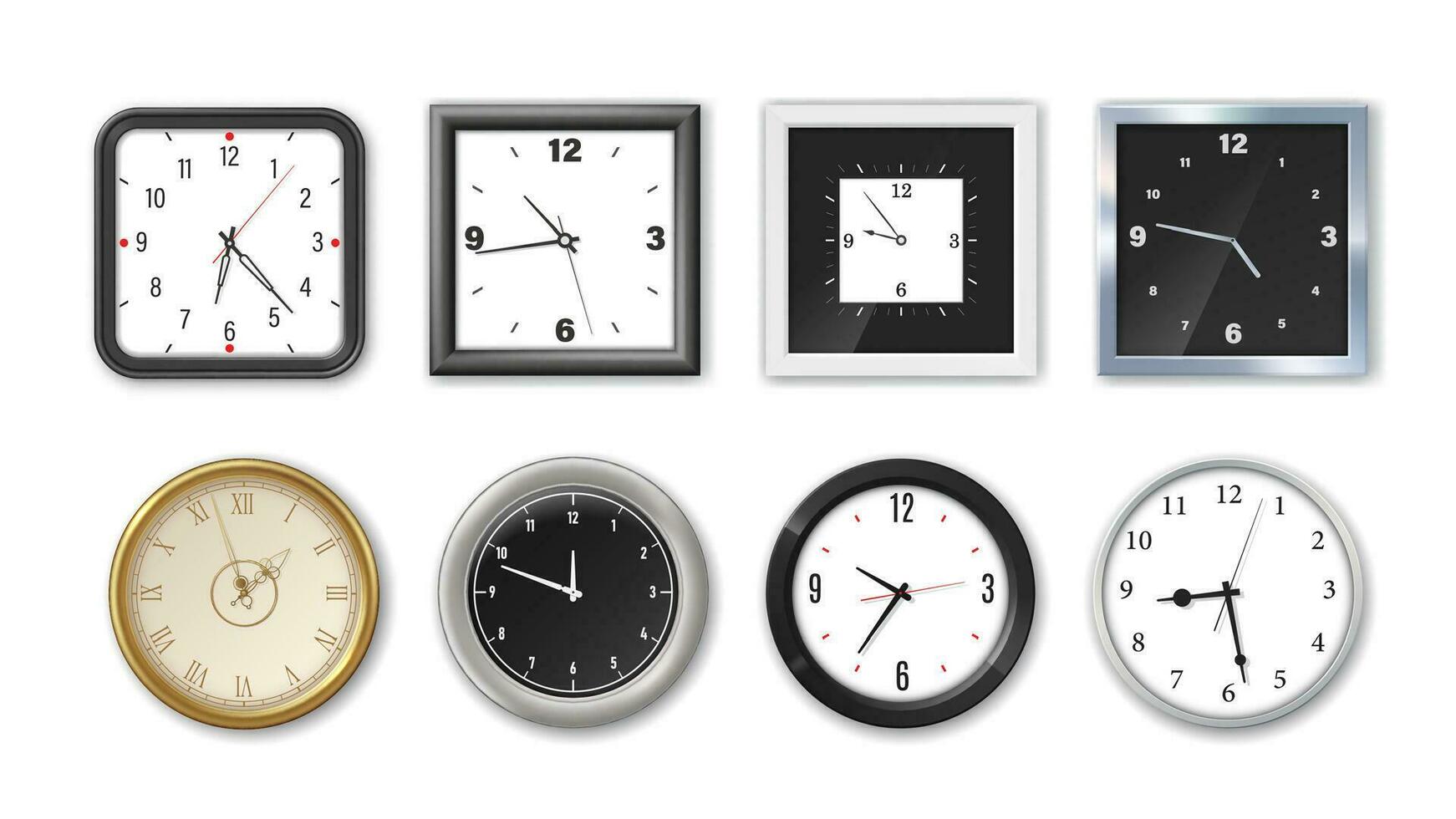 Watch face, realistic isolated wall clockwise set vector