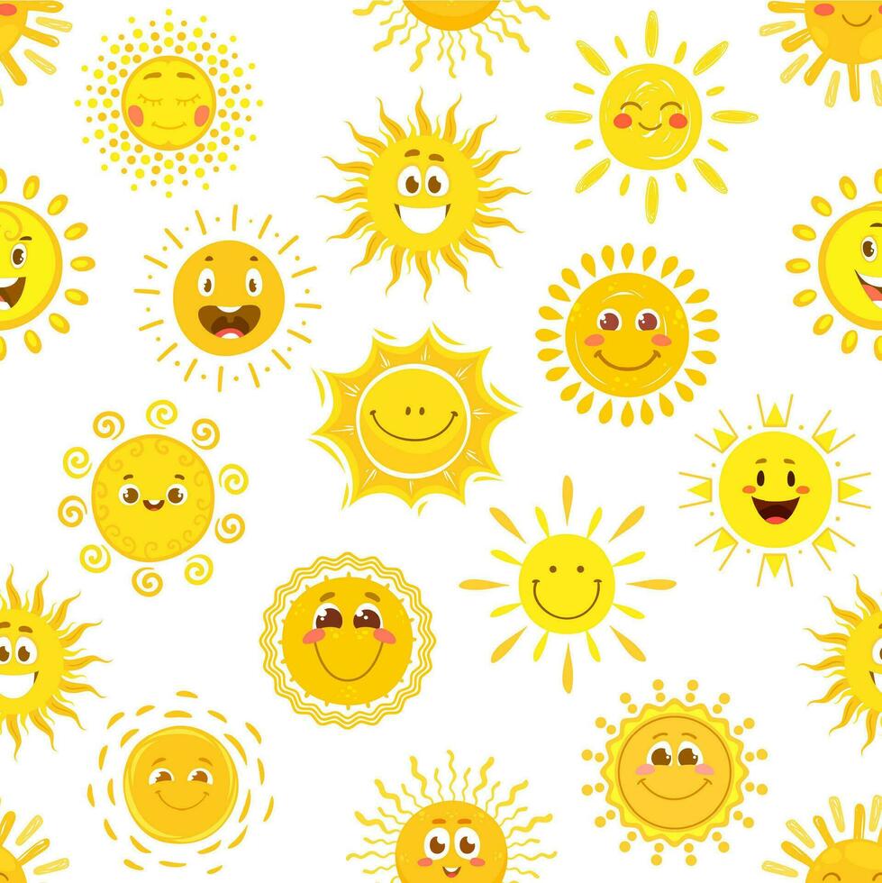 Sun cartoon characters seamless pattern vector