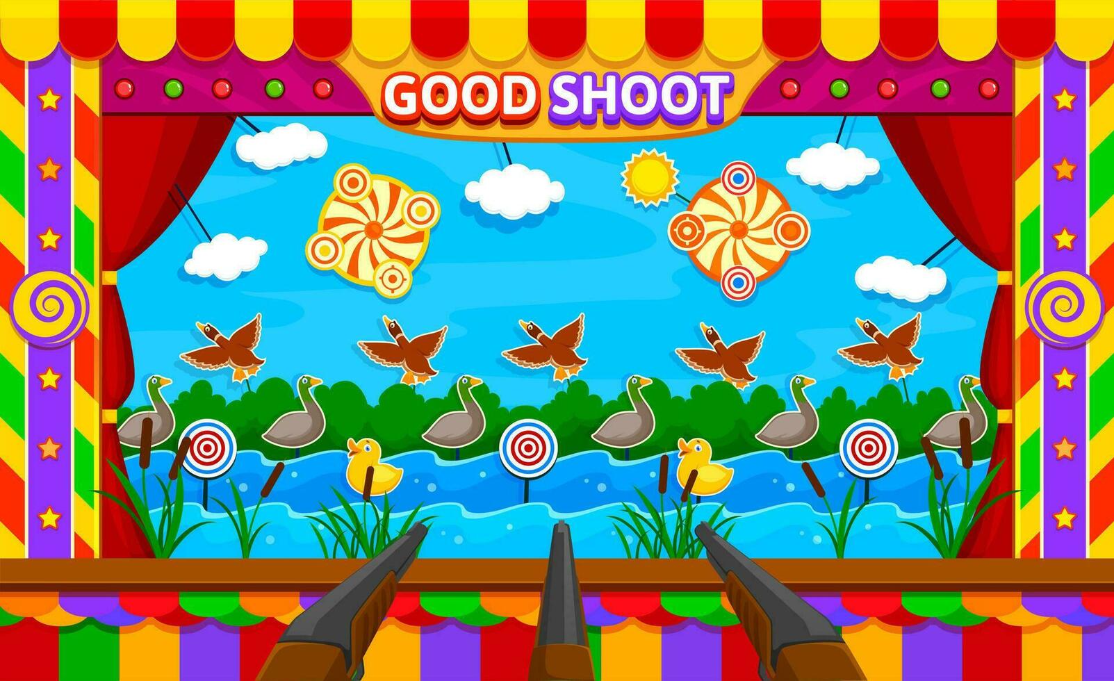 Carnival shoot game amusement park booth duck hunt vector