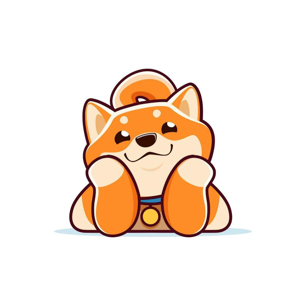 dibujos animados contento shiba inu perro con las mejillas apoyado arriba vector