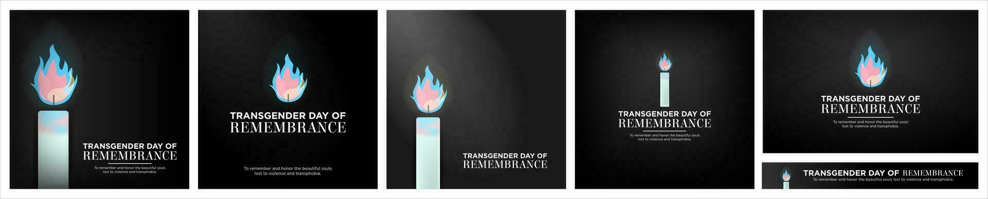 Set of Transgender Day of Remembrance Card Posters and Banners. Lit candle with transgender pride flag colors on dark background. Vector Illustration. EPS 10.
