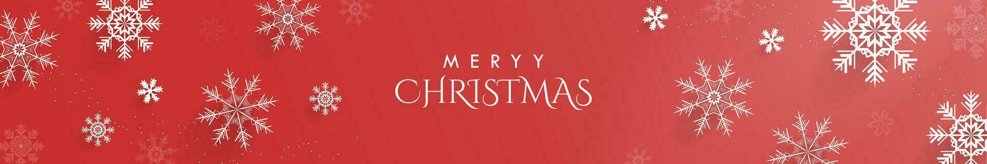 Modern and Simple Red Christmas Banner with white 3d snowflakes on red gradient background and Merry Christmas Greeting Sign. Vector Illustration. EPS 10.