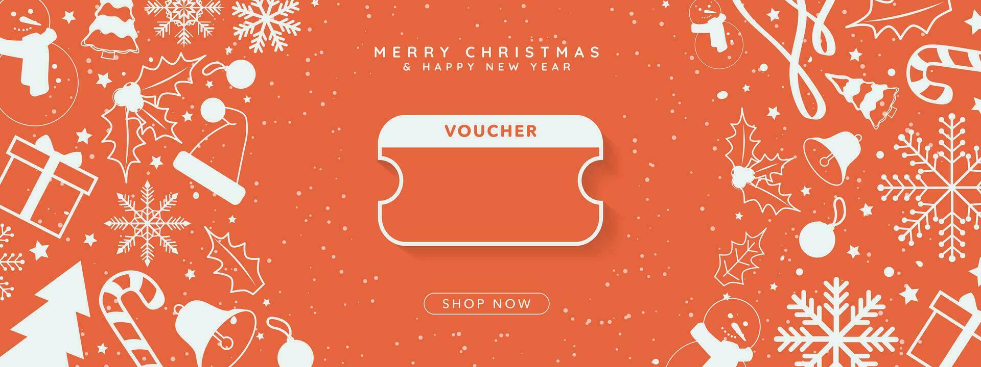 Red and Cyan Online Christmas Voucher decorative Christmas elements and Shop Now CTA Button. Christmas Voucher Template with copy space. Editable Vector Illustration. EPS 10.