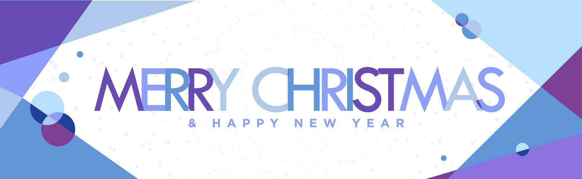 Modern Merry Christmas and Happy New Year Typographic Banner. Blue geometric elements and shapes with teal blue snowdrops Trendy Merry Christmas seasons greeting header. Vector