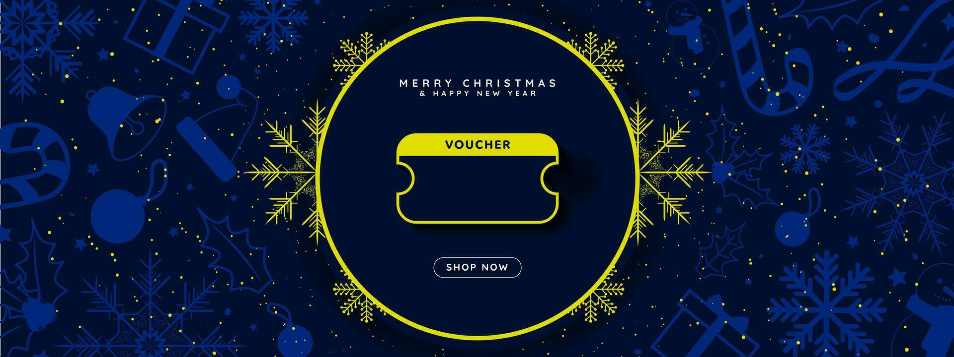 Blank Christmas Coupon Template Banner. Elegant Christmas-themed background for online voucher coupons with copy space and shop now button. Editable Vector Illustration. EPS 10.