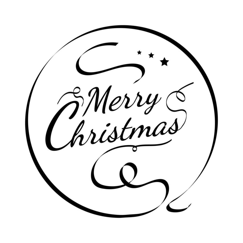 Handwritten Merry Christmas Calligraphic Greeting inside round ribbon frame isolated on white background. Vector Illustration. EPS 10.