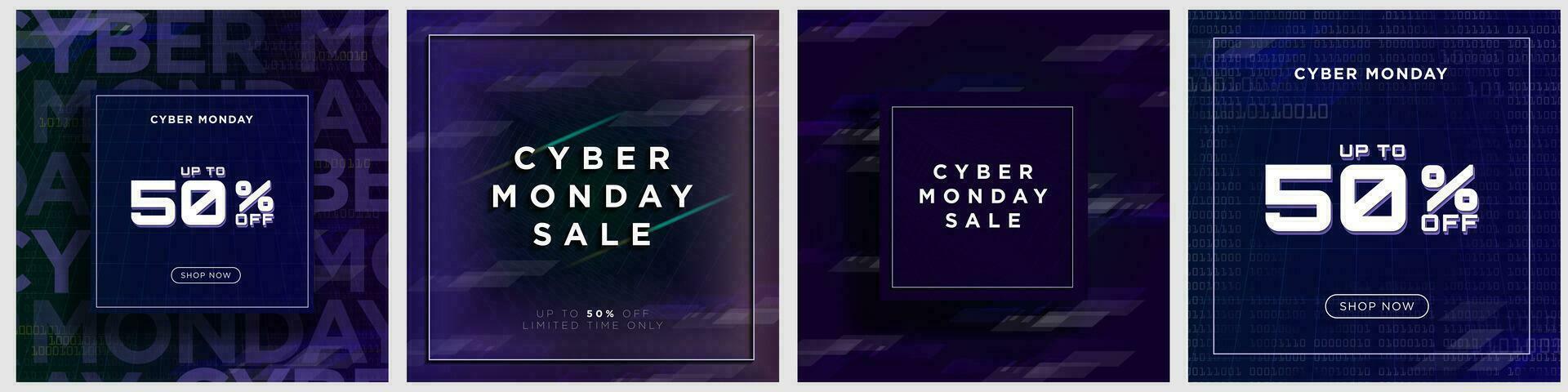 Set of Cyber Monday Sale Signs in digital and cyber concept backgrounds with shop now CTA button. Vector Illustration. EPS 10.