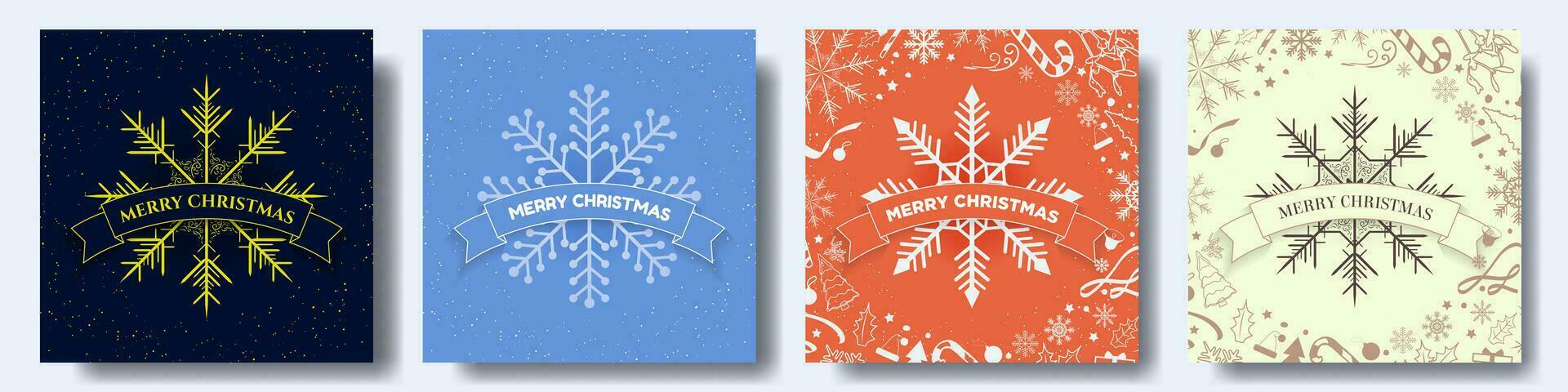 Creative Merry Christmas Greeting Card with beautiful close up of a snowflake on colorful backgrounds with Christmas elements. Editable Vector Illustration. EPS 10.