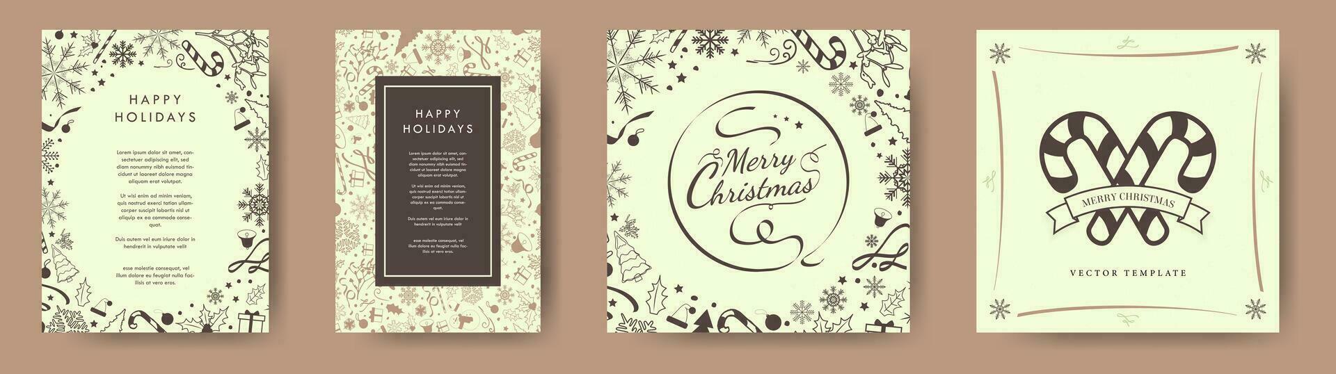 conjunto de Navidad saludo tarjetas, carteles, a4 letra modelo en tierra tono color paletas monocromo Navidad antecedentes con elegante Navidad elementos. editable vector ilustración. eps 10