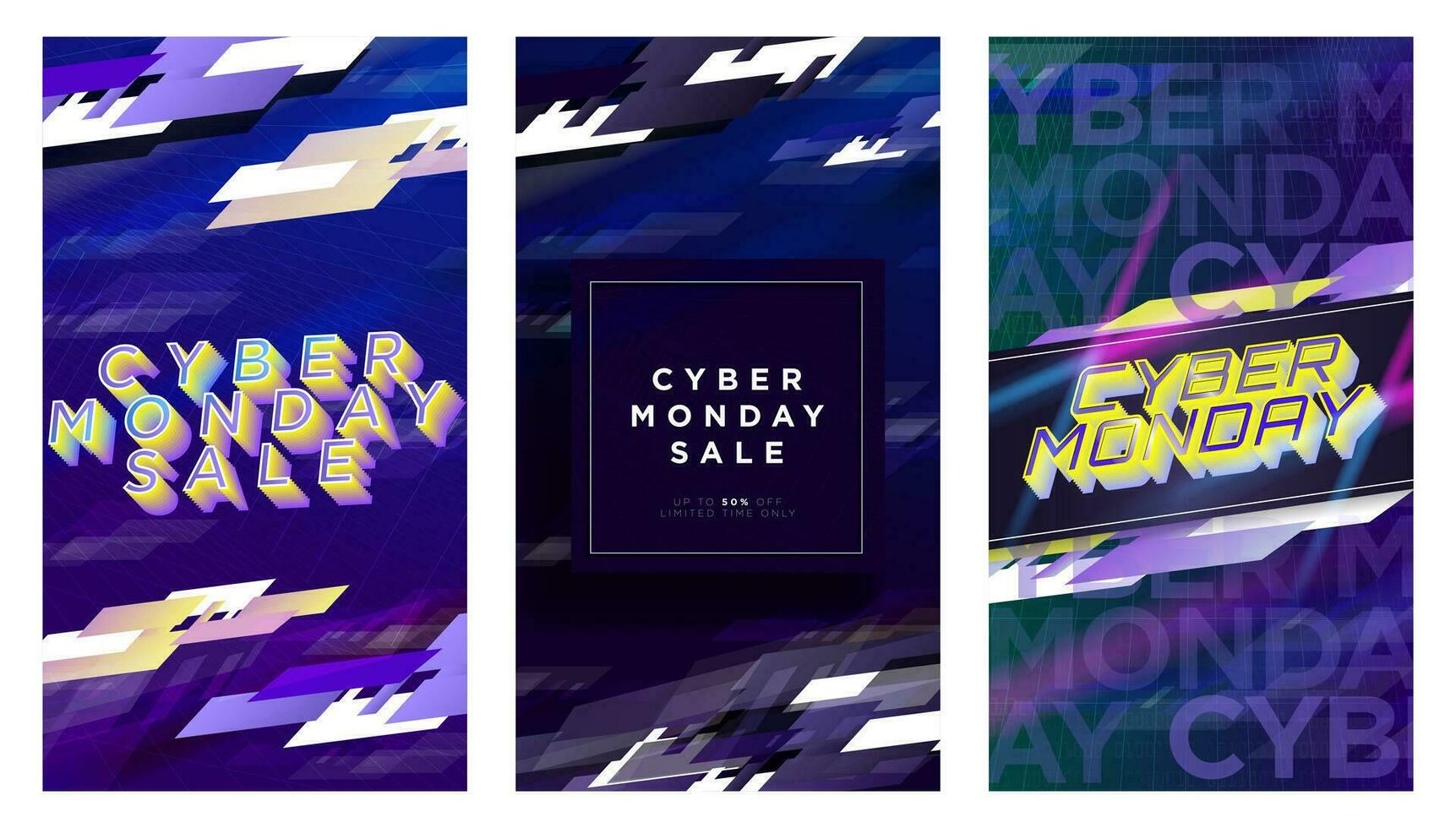 Set of Cyber Monday Sale Social Media Story Templates and designs. Digital Concept Backgrounds and Vertical Poster layouts for cyber monday sale. Vector Illustration. EPS 10.