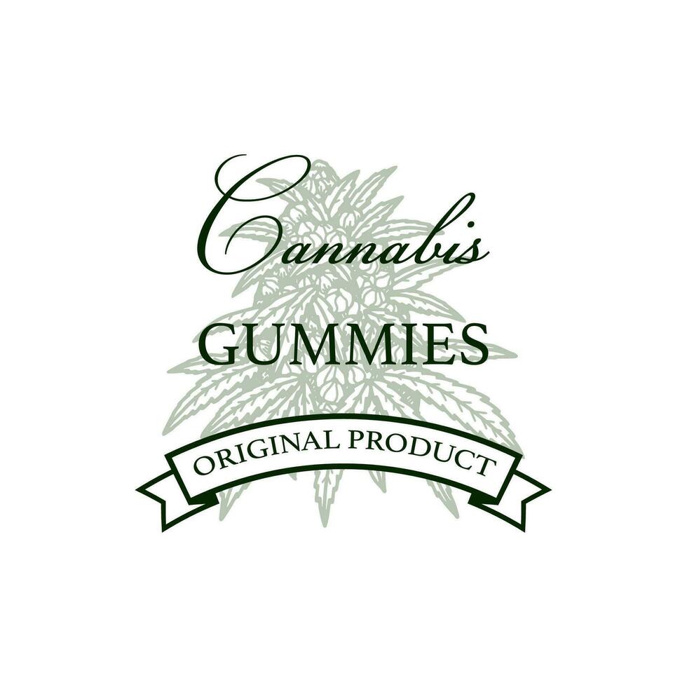 Cannabis product packaging design. Marijuana logo template with hand drawn elements. Vector illustration in sketch style