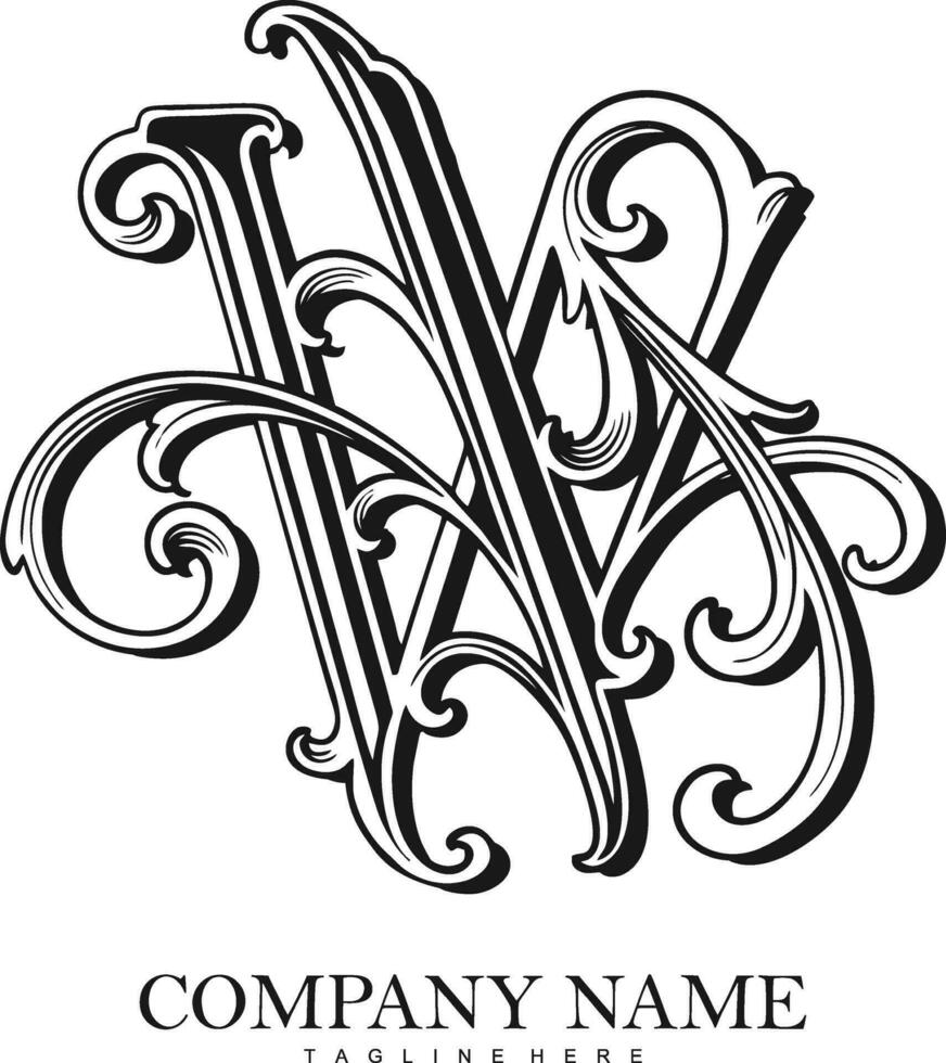 Unique take on W monogram letter logo flourish monochrome  vector illustrations for your work logo, merchandise t-shirt, stickers and label designs, poster, greeting cards advertising business