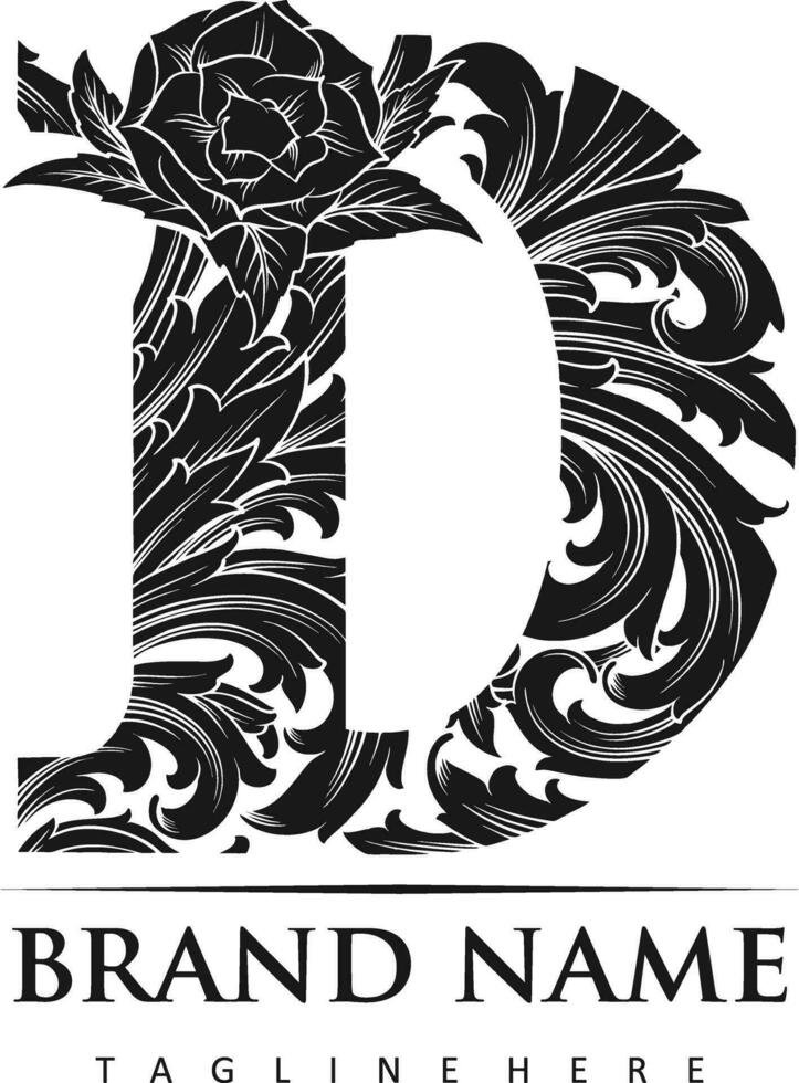 Perfection luxury engraved D monogram letter logo outline  vector illustrations for your work logo, merchandise t-shirt, stickers and label designs, poster, greeting cards advertising business