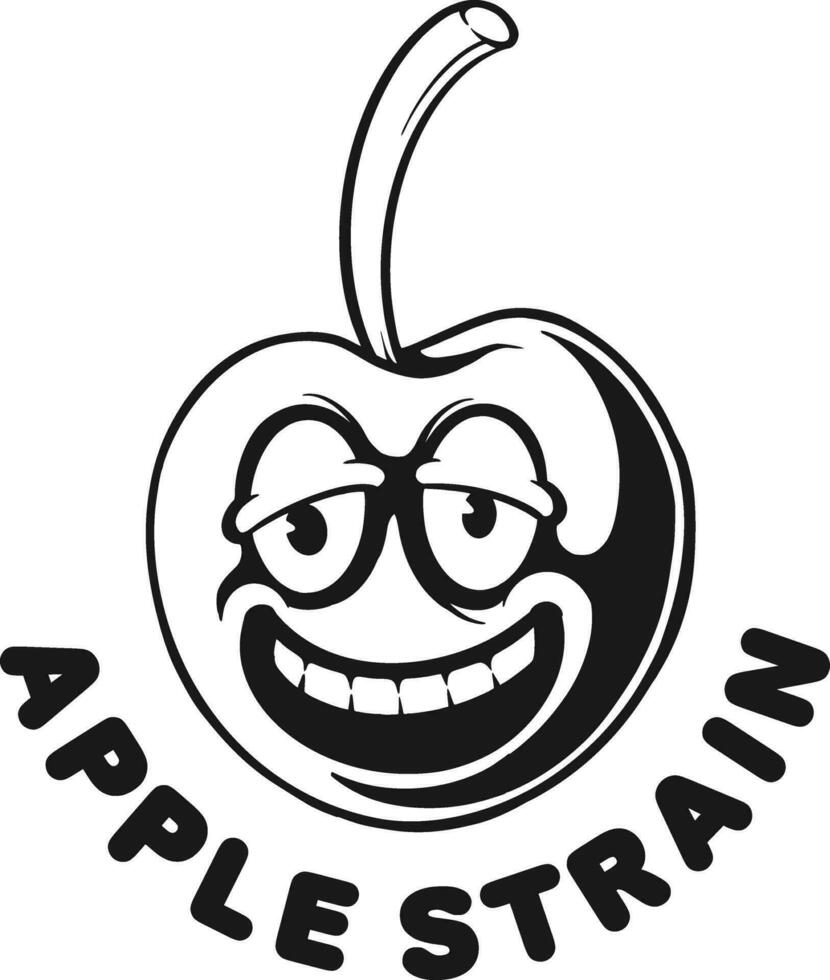 Laughing funny apple weed strain monochrome vector