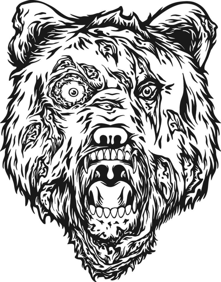 Mysterious horror zombie head bear monster outline vector illustrations for your work logo, merchandise t-shirt, stickers and label designs, poster, greeting cards advertising business company