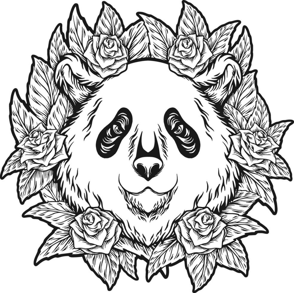 Panda celebration dia de los Muertos with floral ornament outline vector illustrations for your work logo, merchandise t-shirt, stickers and label designs, poster, greeting cards advertising