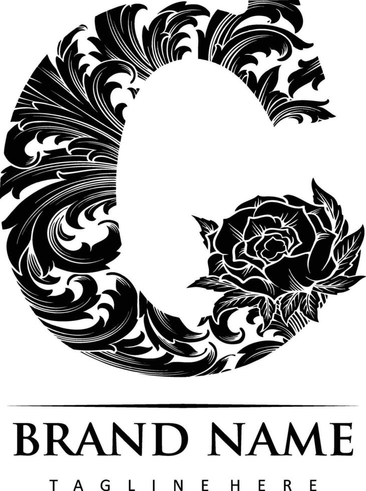 Vintage inspired floral letter c monogram silhouette  vector illustrations for your work logo, merchandise t-shirt, stickers and label designs, poster, greeting cards advertising business company