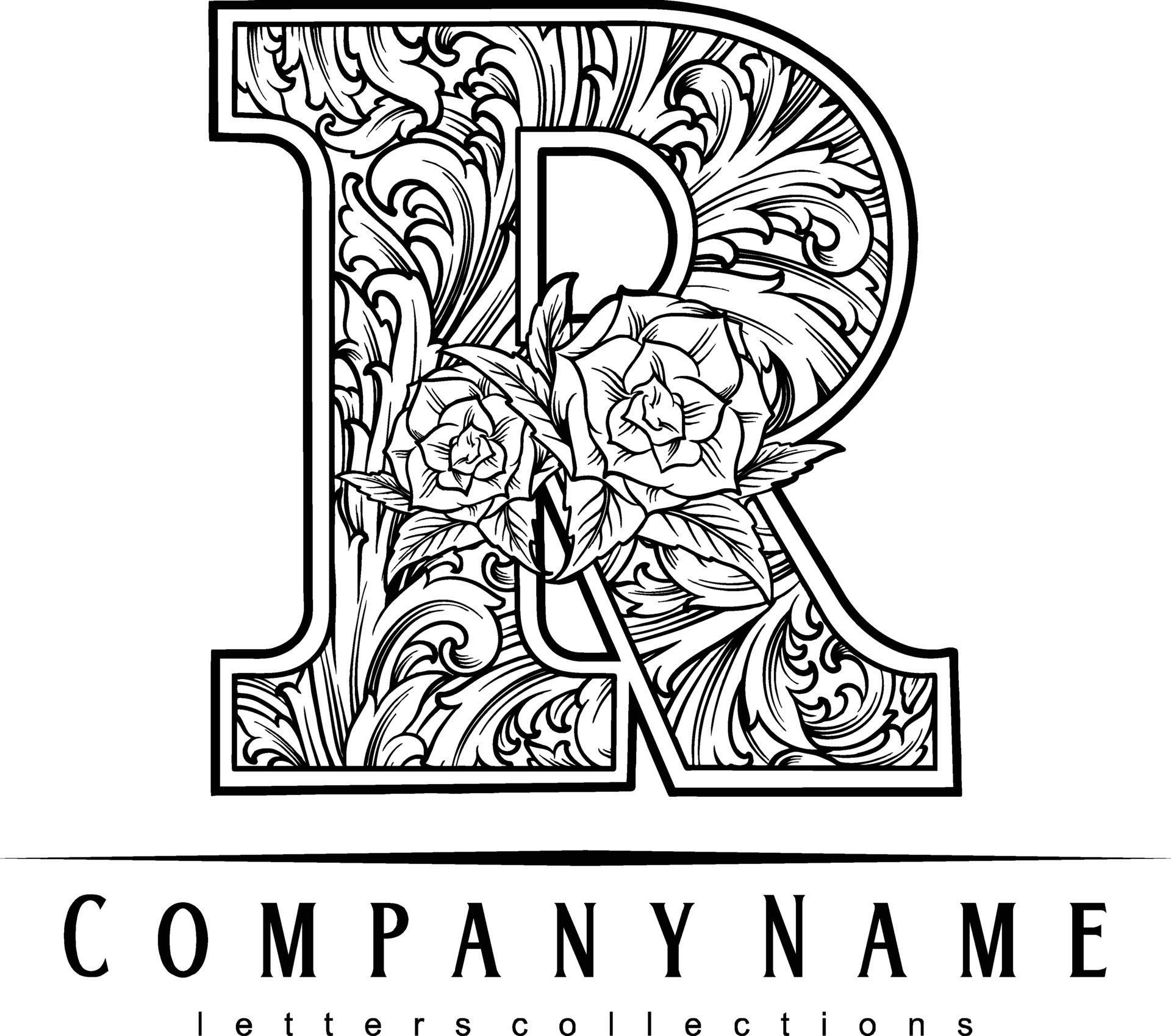 Vintage botanical r engraved flower monogram silhouette vector  illustrations for your work logo, merchandise t-shirt, stickers and label  designs, poster, greeting cards advertising business company 26621048  Vector Art at Vecteezy
