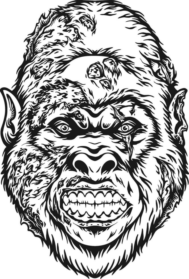 misterioso horror zombi gorila cabeza monocromo vector ilustraciones para tu trabajo logo, mercancías camiseta, pegatinas y etiqueta diseños, póster, saludo tarjetas publicidad negocio empresa