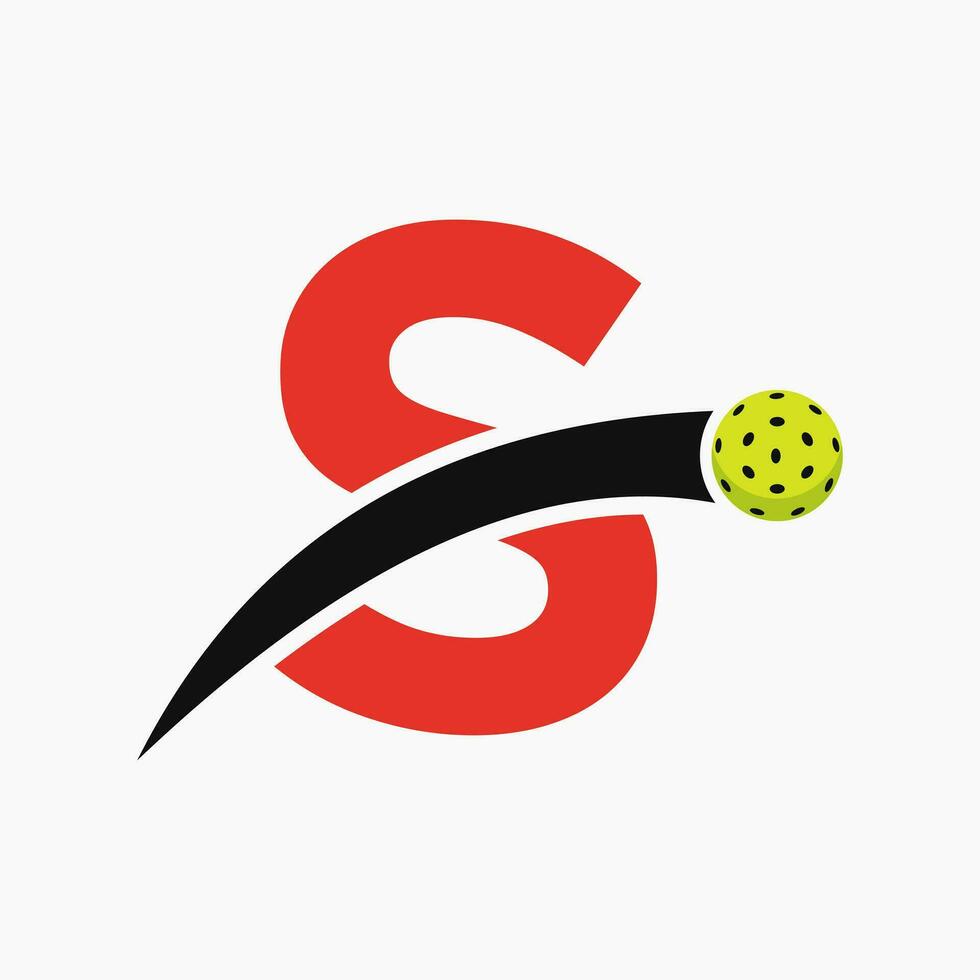 Pickleball Logo On Letter S With Moving Pickleball Icon. Pickleball Sign Template vector