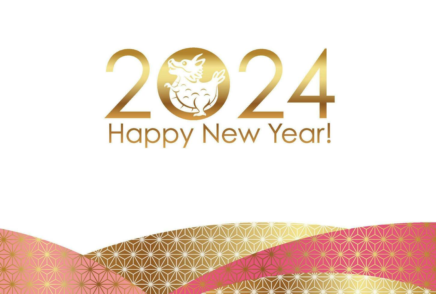The Year 2024, Year Of The Dragon, Greeting Card Template With Japanese Vintage Patterns. vector