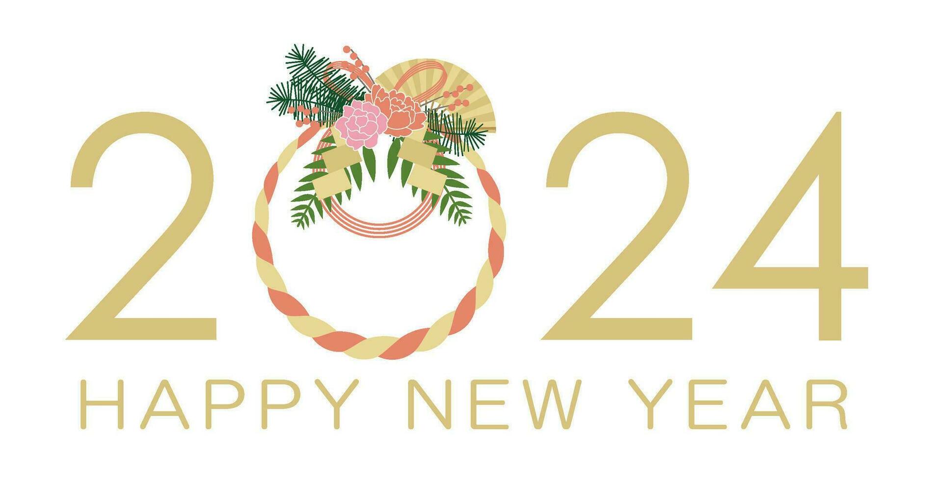 The Year 2024 Vector New Year Greeting Symbol Decorated With A Japanese Sacred-Rope Decoration Isolated On A White Background.