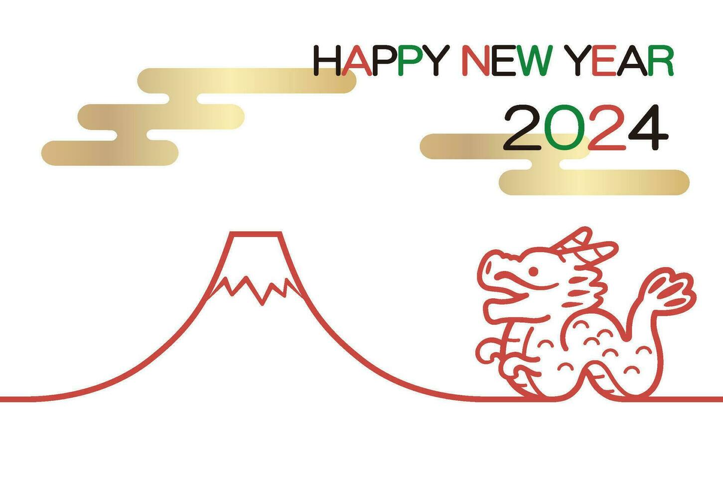 2024, año de el continuar, nuevo años saludo tarjeta modelo con un continuar mascota y monte. fuji vector ilustración.