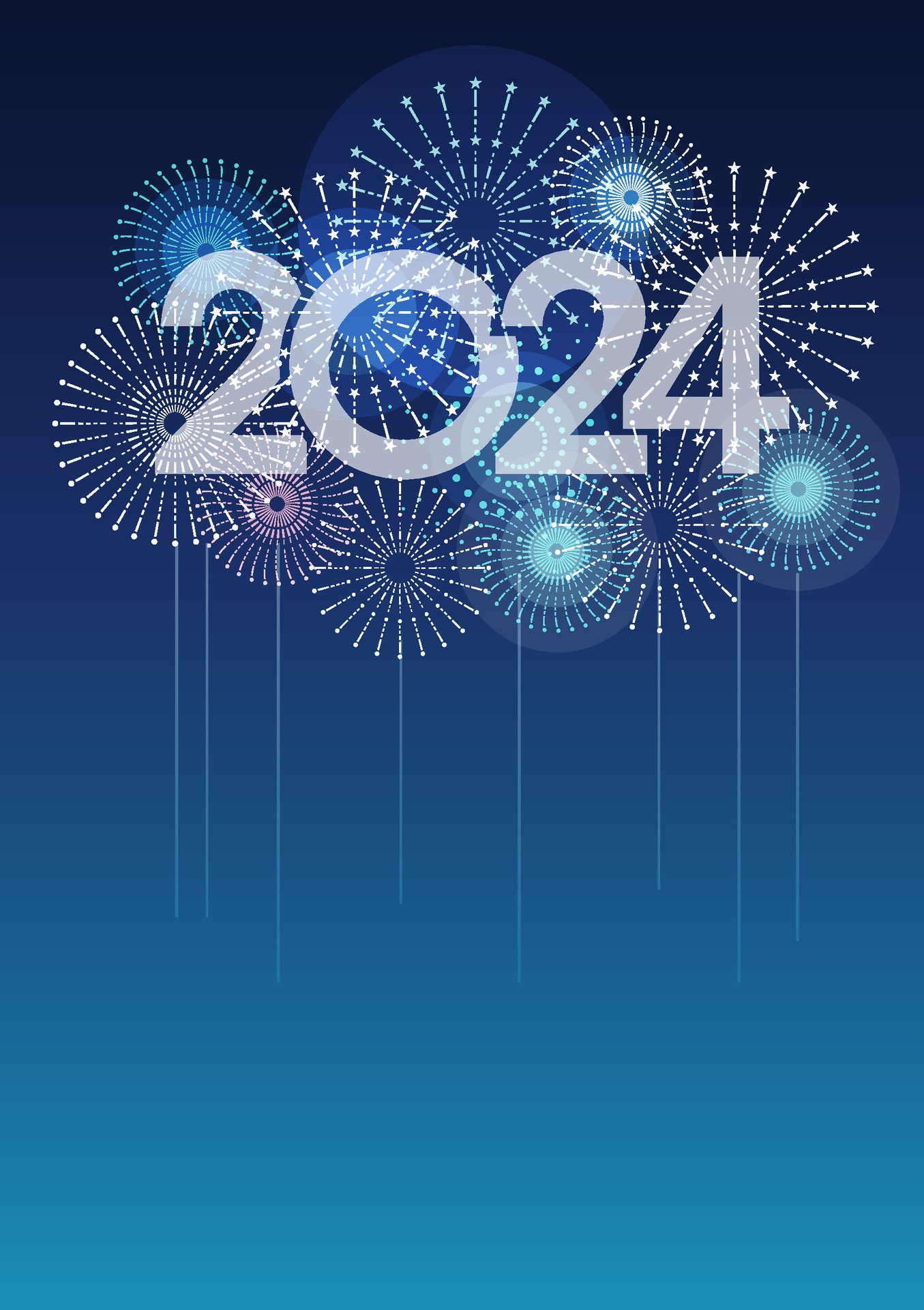 The Year 2024 Logo And Fireworks With Text Space On A Blue Background