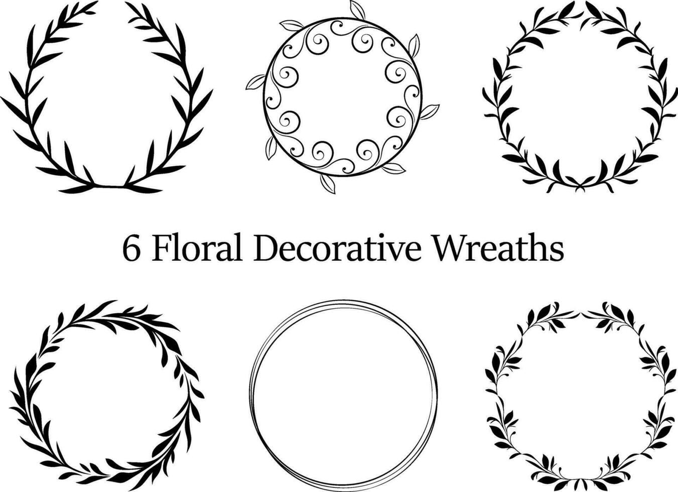 Leaves Line Art Pattern Border, for Garden Circle Wreaths Ornamental Outline vector