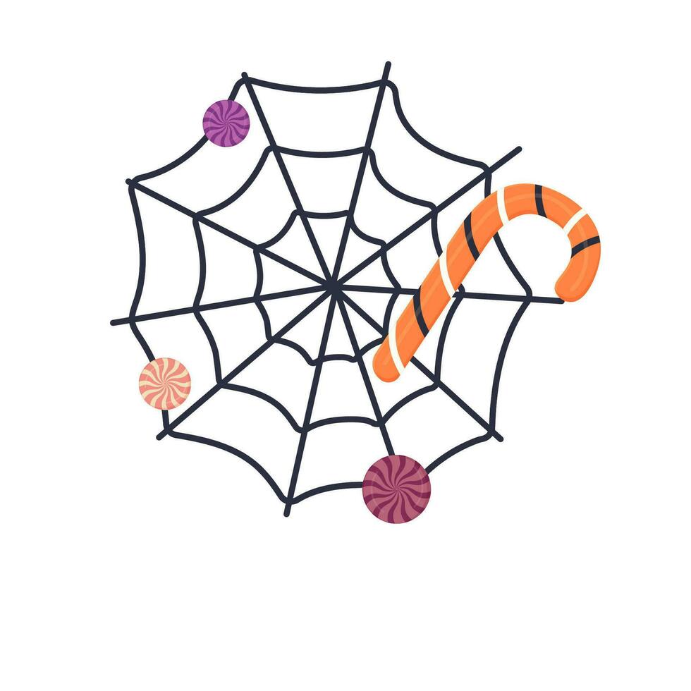 Halloween spider web with candy and lollipops vector