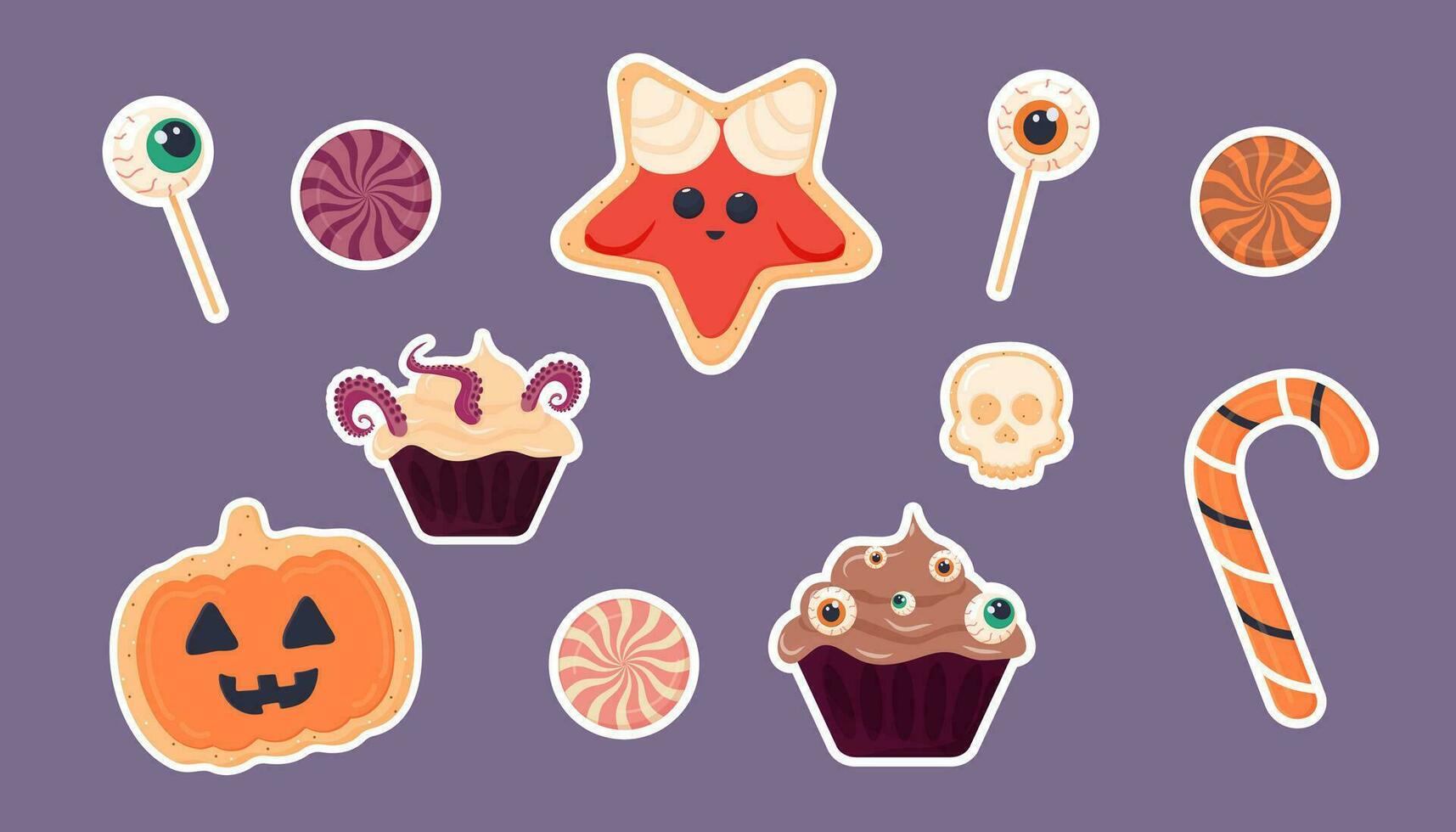 clipart pegatinas, Víspera de Todos los Santos dulce, moza simpática, calabaza, Satán, murciélago, araña web vector