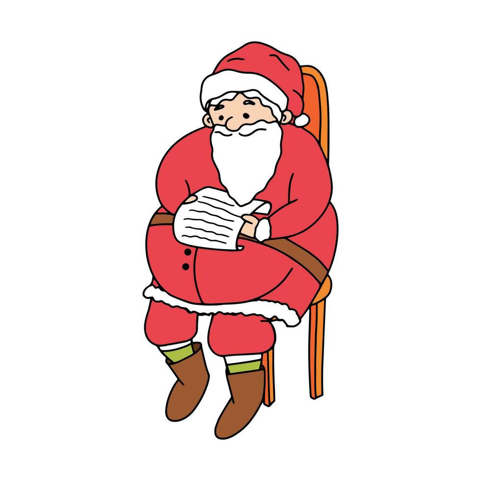 Santa Claus reads a letter while sitting on a chair isolated on white background vector