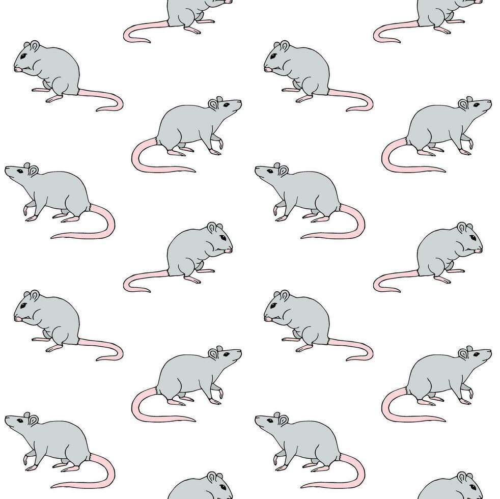 Vector seamless pattern of flat rat mouse face