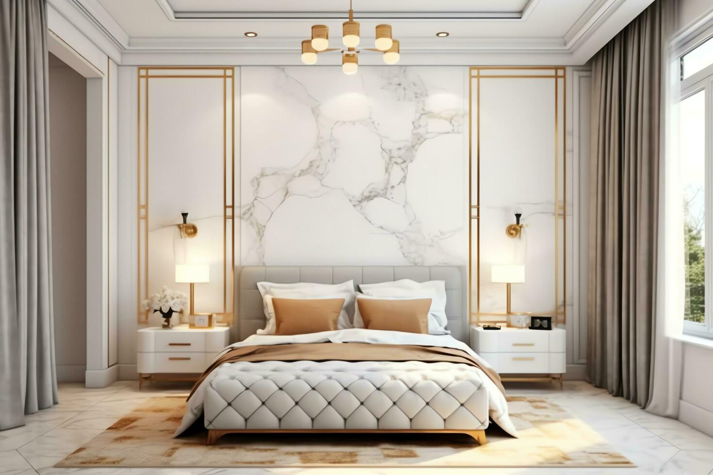 Modern bedroom interior design in apartment or house with furniture. Luxury bedroom scandinavian concept by AI Generated photo