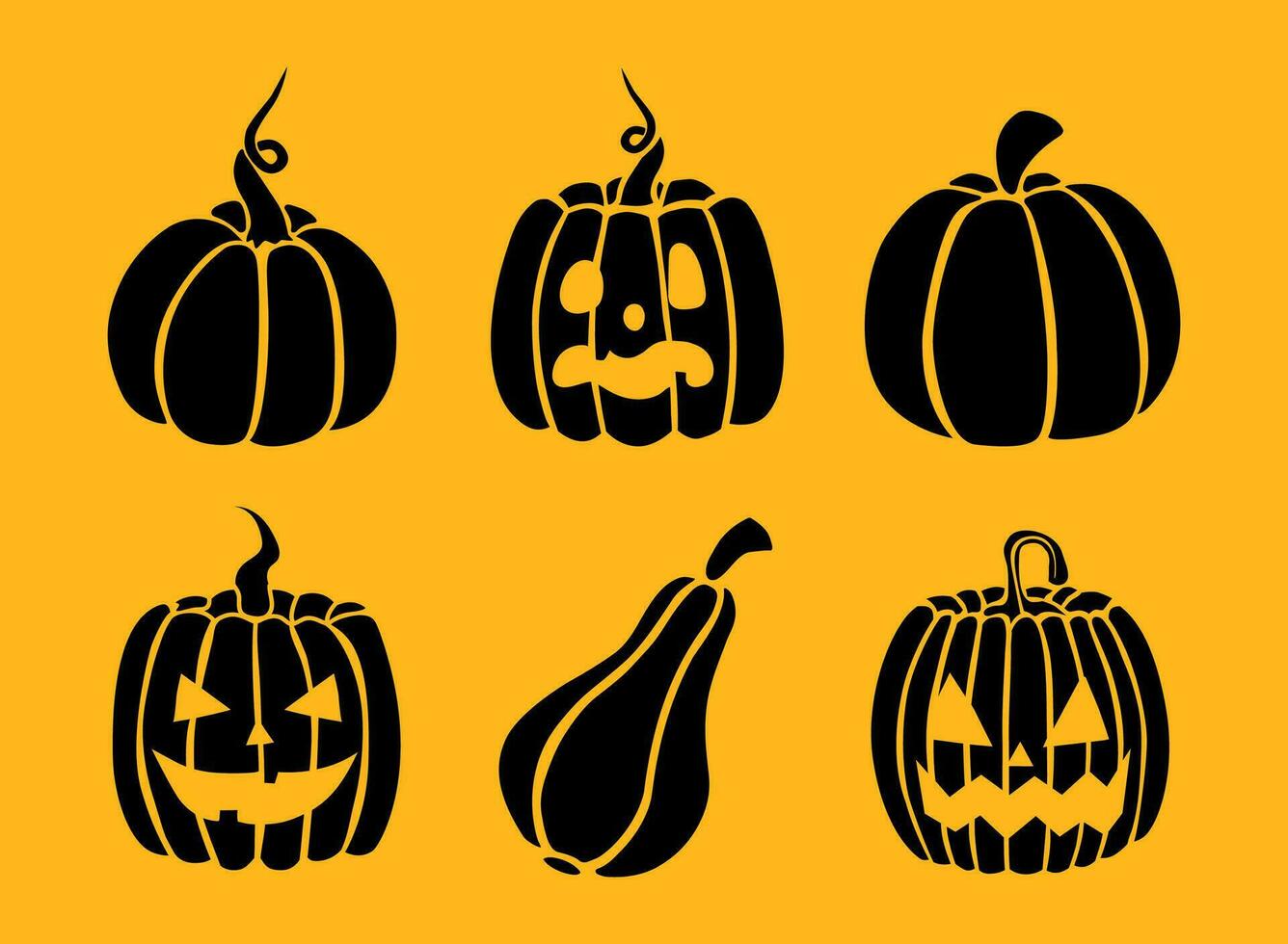 grupo de negro calabaza y Jack o linterna siluetas, Víspera de Todos los Santos decoración, diseño elementos, escalofriante coles vector