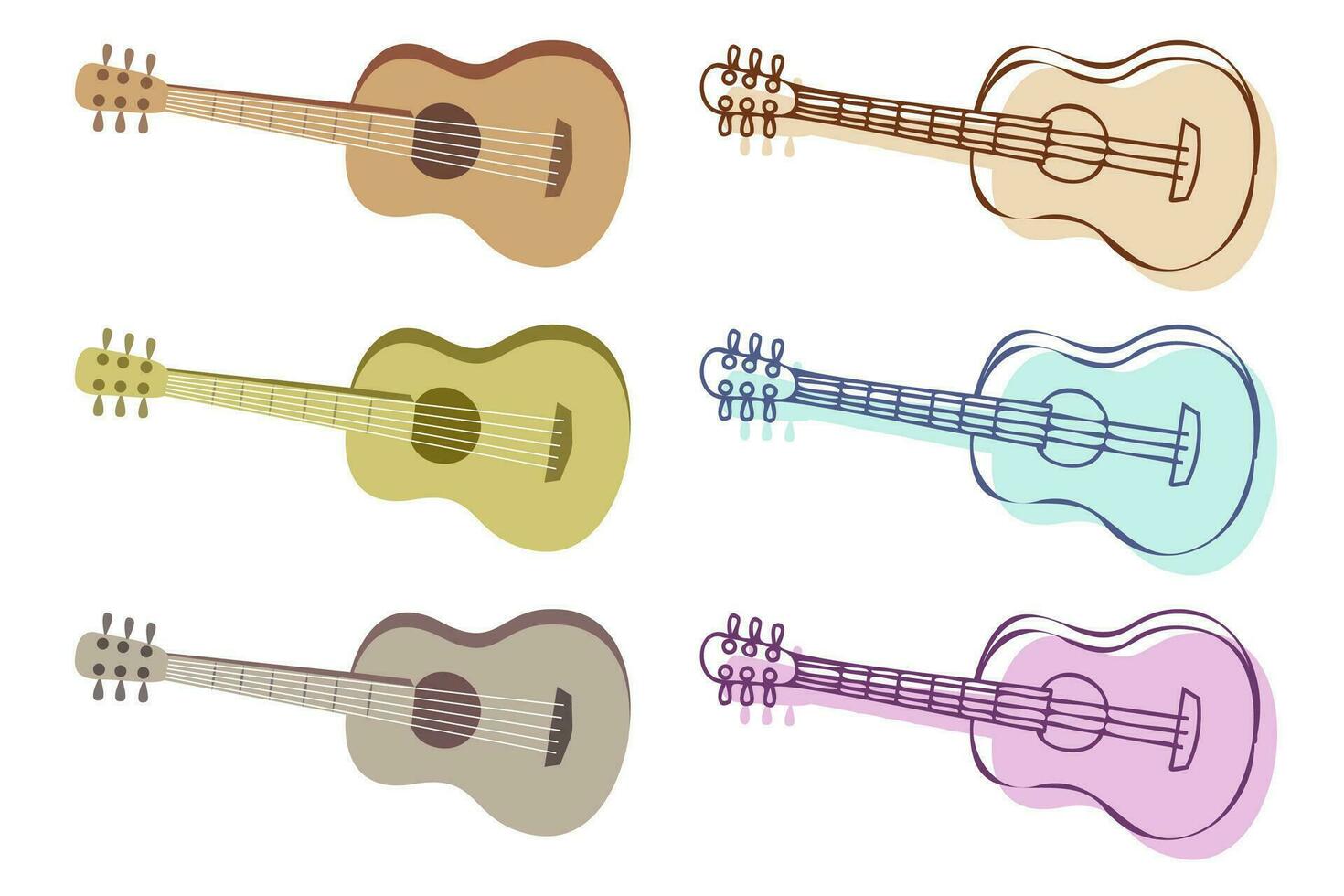 Guitar colorful illustration set. Acoustic guitars realistic and decorative illustration collection. vector