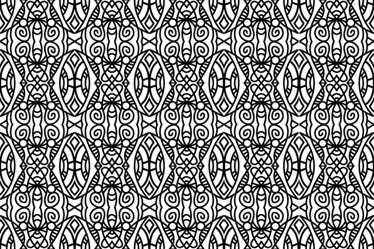 Lace, trim line art seamless pattern. Black and white abstract repeating pattern for wallpapers, textile, fabric, cover, backgrounds, printing and other designs. vector