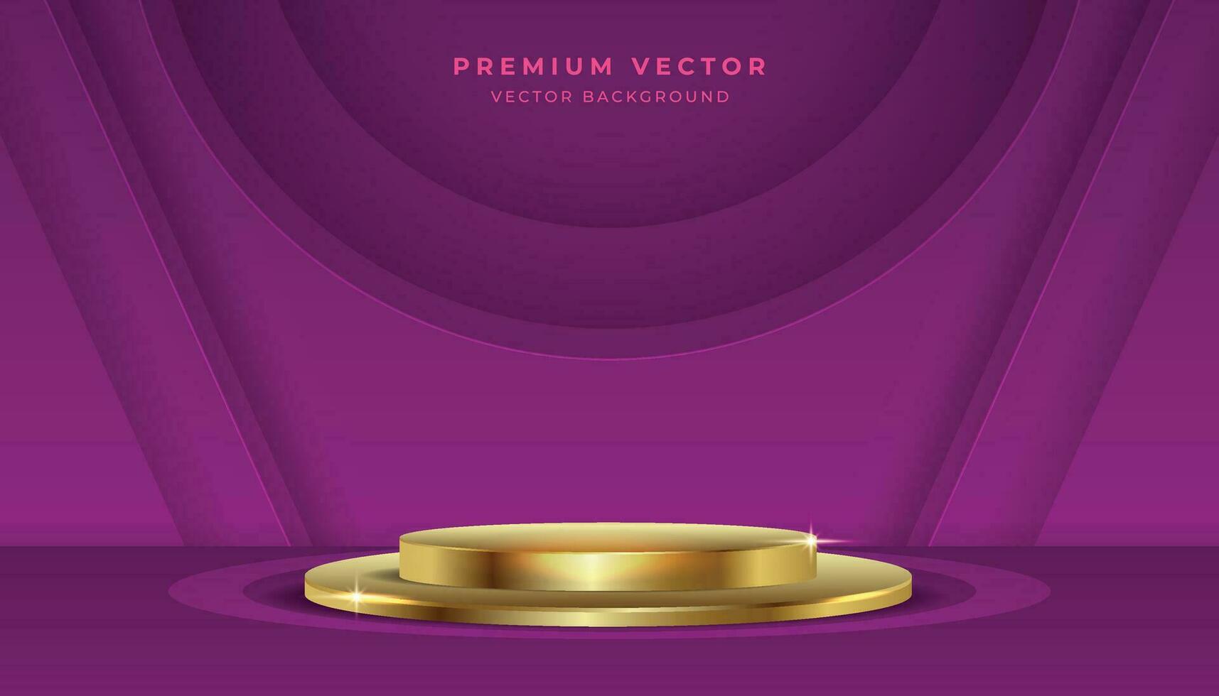 Shiny gold podium in purple background. Abstract vector geometric gold. Clean minimalist product display presentation