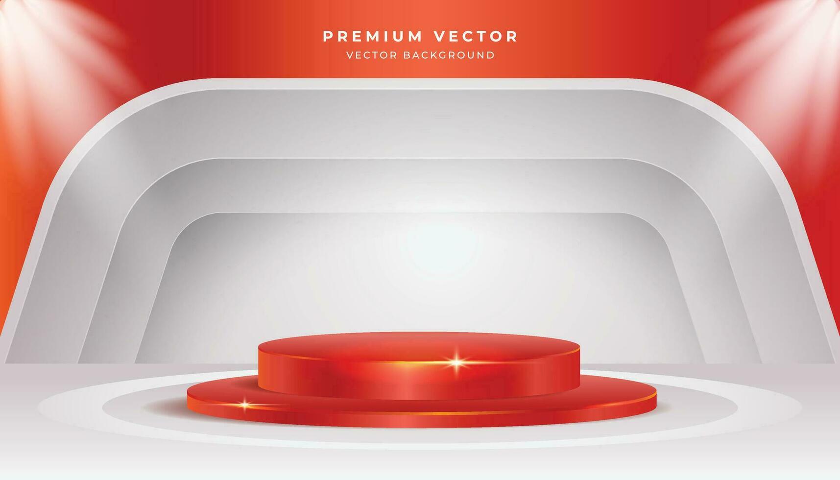 Shiny red podium in red white background. Abstract vector geometric objects. Clean minimalist product display presentation