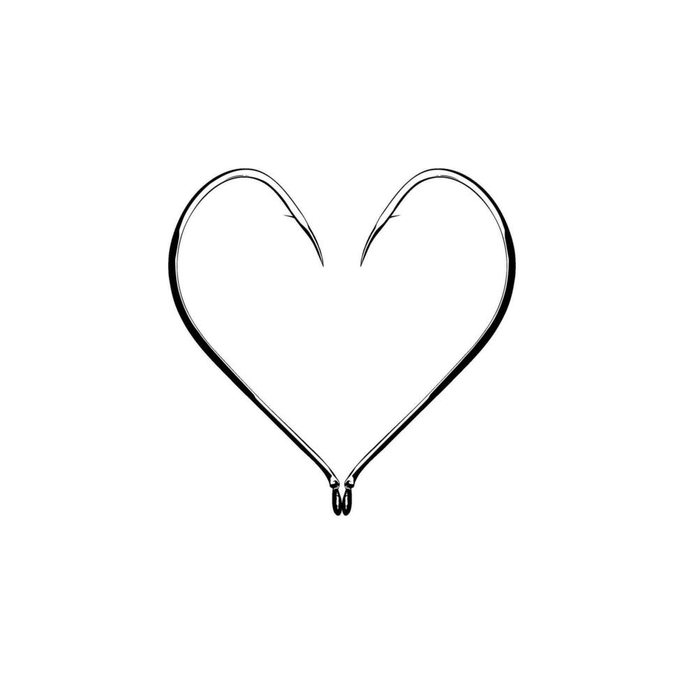 Heart Shape, Composed by Pair of the Fishing Hook, Love Icon Symbol for Art Illustration, Logo Type, Apps, Website, or Graphic Design Element. Vector Illustration