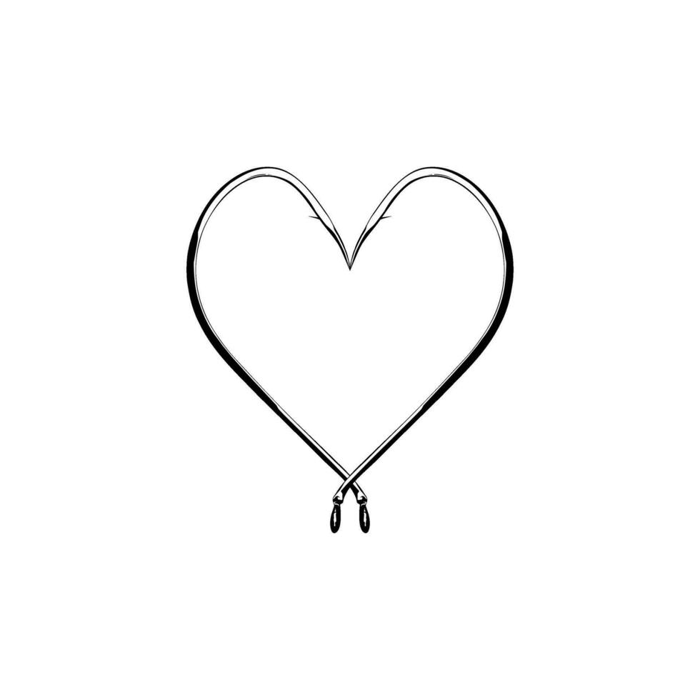 Heart Shape, Composed by Pair of the Fishing Hook, Love Icon Symbol for Art Illustration, Logo Type, Apps, Website, or Graphic Design Element. Vector Illustration
