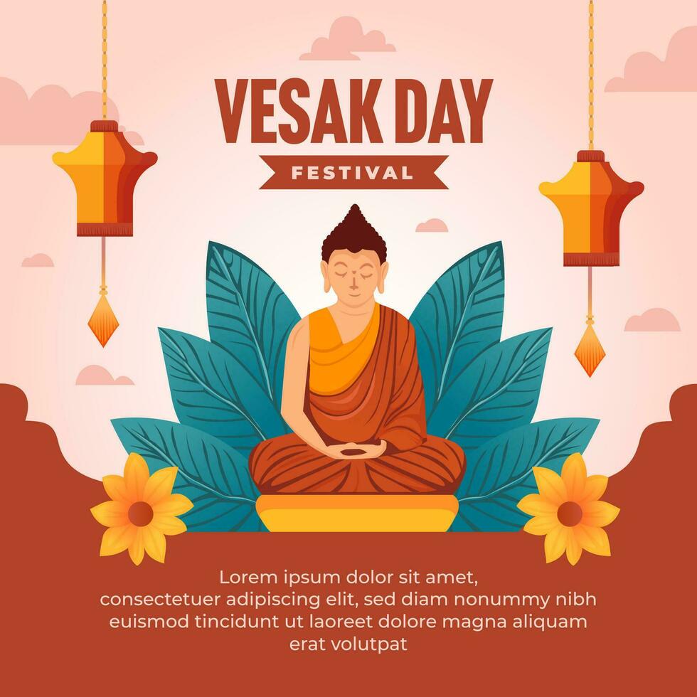 Vesak day illustration for social media post design template vector