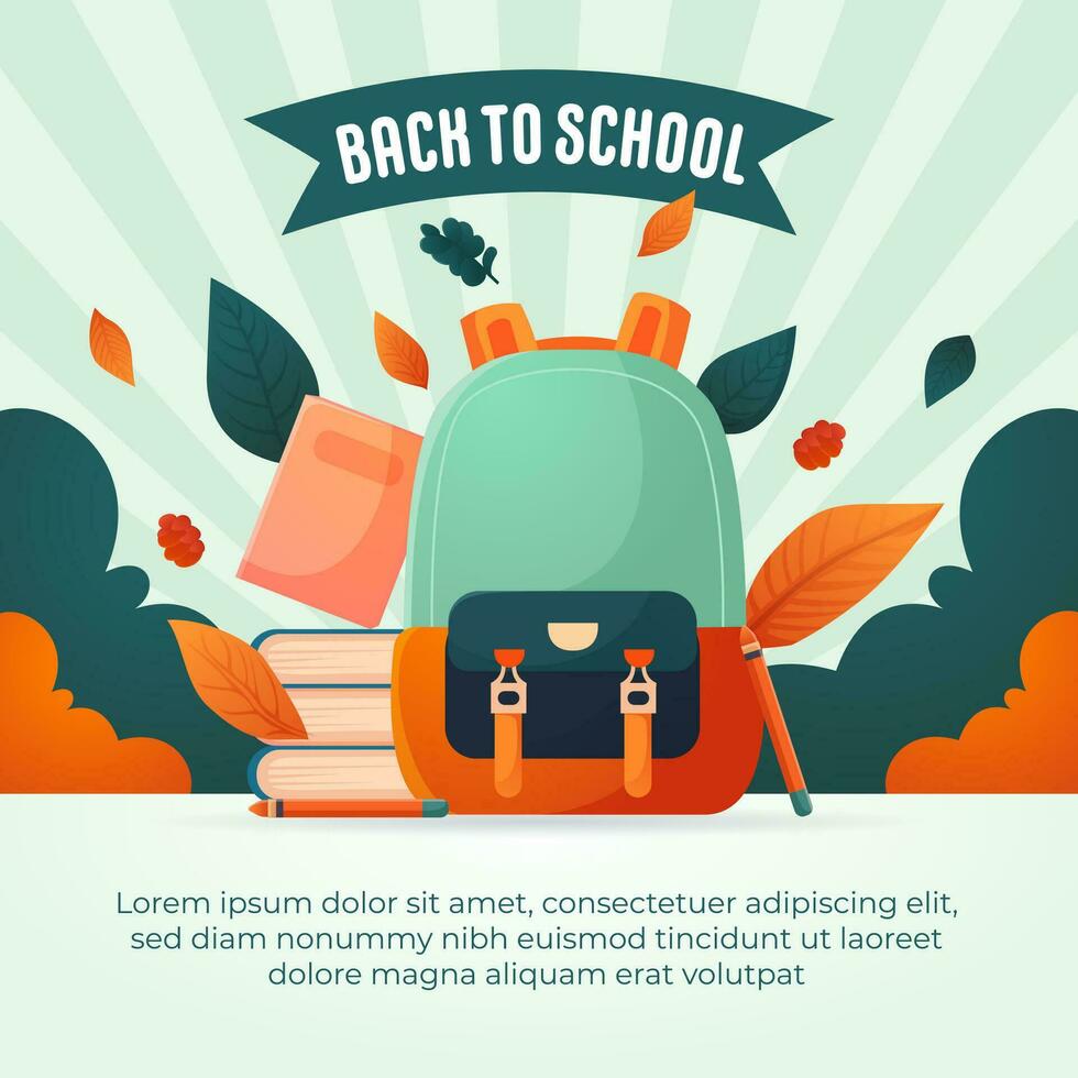 Flat vector back to school background with backpack for social media post design