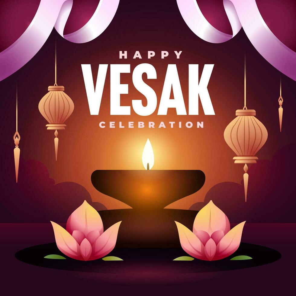 Vesak day illustration for social media post design template vector