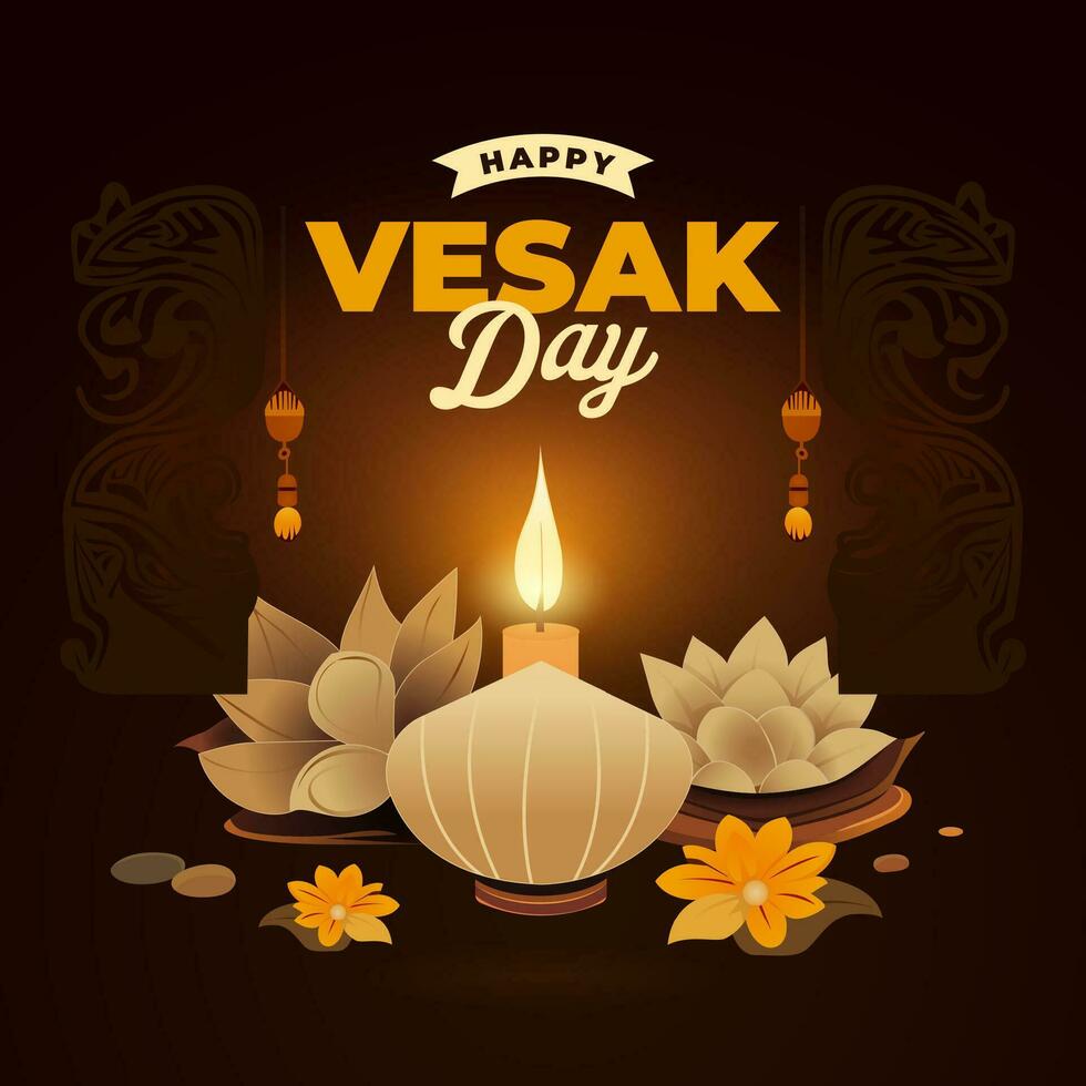 Vesak day illustration for social media post design template vector