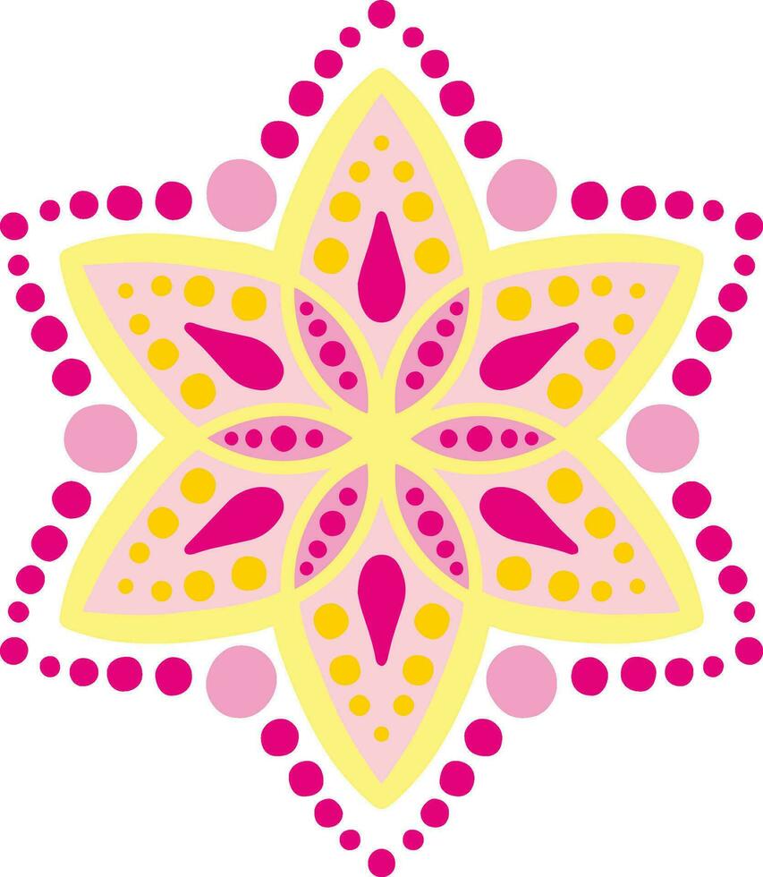 punto pintura australiano rosado y amarillo mandala vector