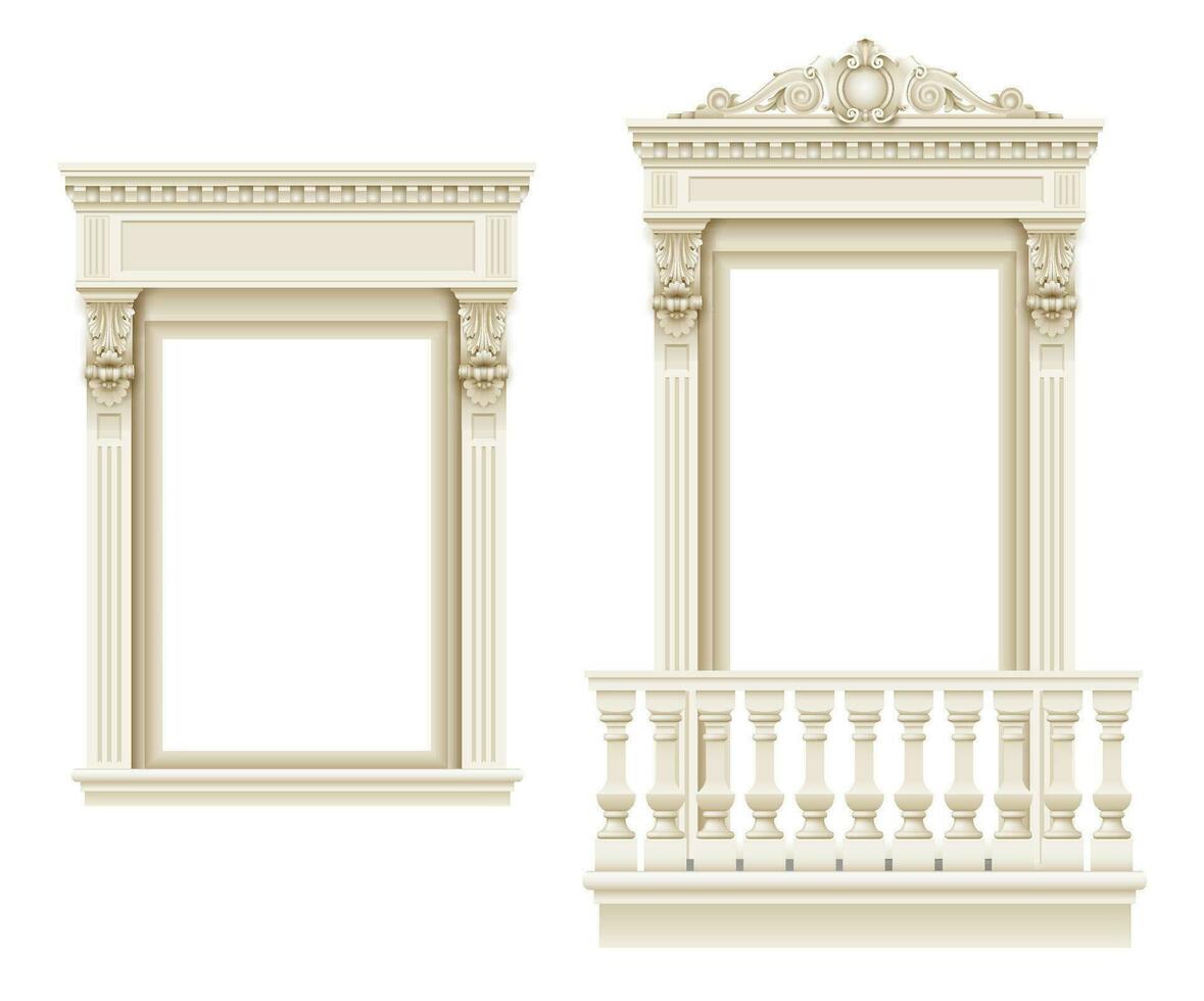 Portal de arco clásico de lujo dorado con columnas. vector